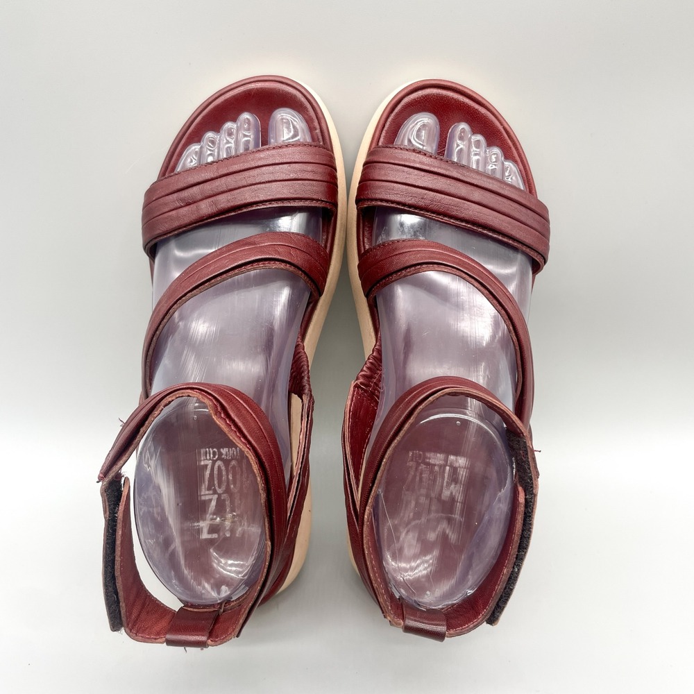 Miz Mooz Womens 38 Strappy Platform Sandals Burgundy Leather Wedge Chunky Boho - Picture 8 of 11